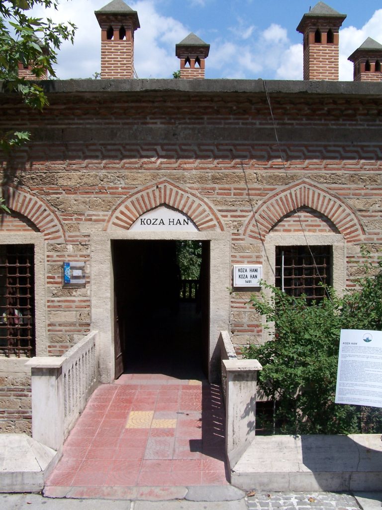 Historic stone entrance of Koza Han Bursa